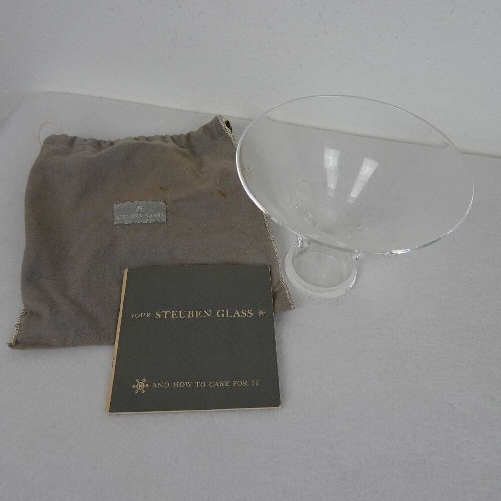 Steuben Crystal Art Glass Bouquet Thumbprint Vase Compote MCM 5" George Thompson